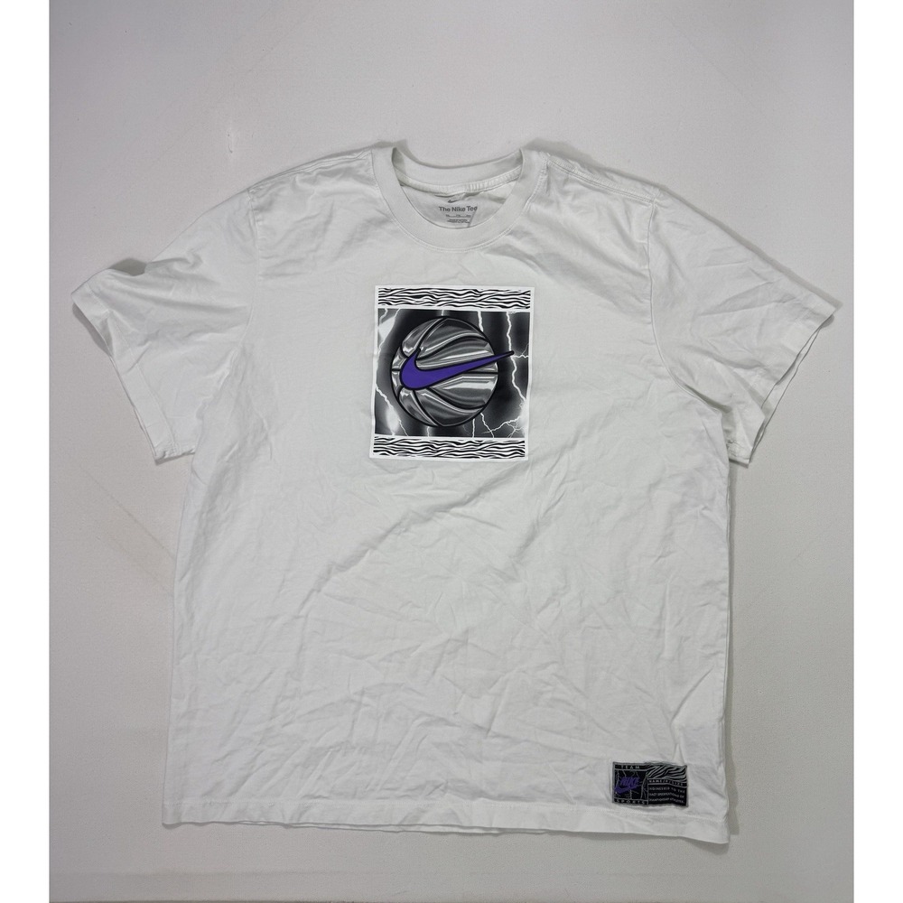 Nike Basketball T-Shirt White Purple White DR7632-121 Men's 2XL Logo